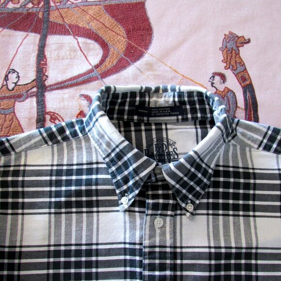 MEN'S COTTON SHIRT, M- L TALL, 16x34" LONG SLEEVED BLACK WHITE PLAID BD BAGGIES - Picture 7 of 7